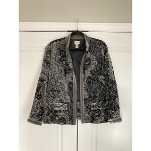 Chicos Size 2 Crushed Velvet Burnout Lined Jacket Artsy Paisley Dark Romantic